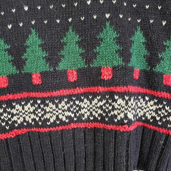 Northern Isles Vtg Cardigan Sweater Women Large Black Christmas Grandma Tree - Picture 9 of 11